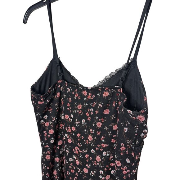 No Boundaries Y2K Babydoll Dark Floral Sheer Overlay Dress Built in Bra Size L - Picture 2 of 11